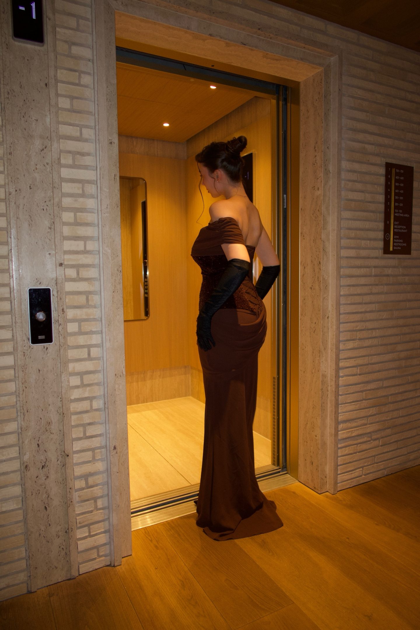 Bella Barnett — Brown corset gown