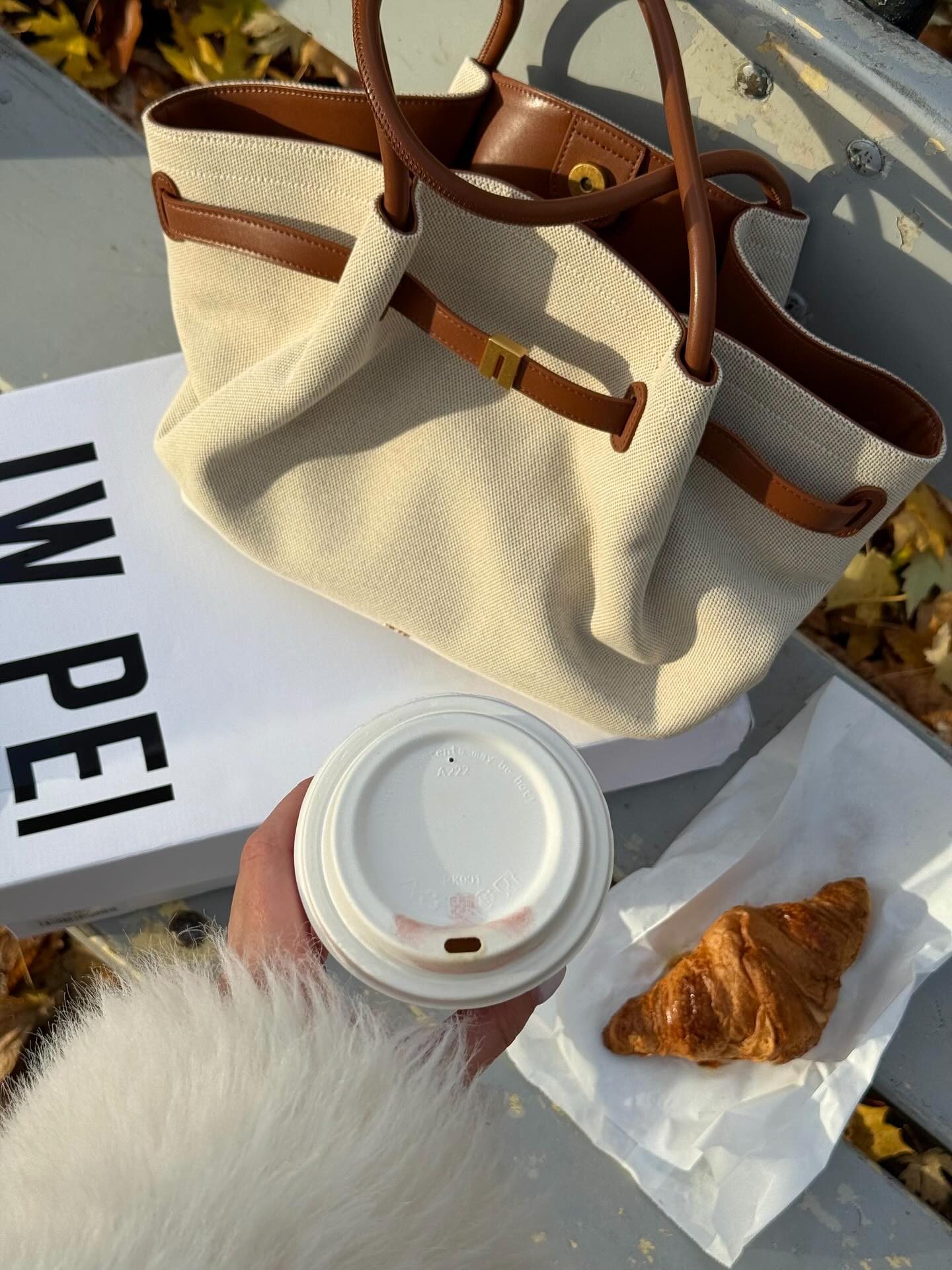 JW PEI — canvas and leather tote, autumn park, frame 2