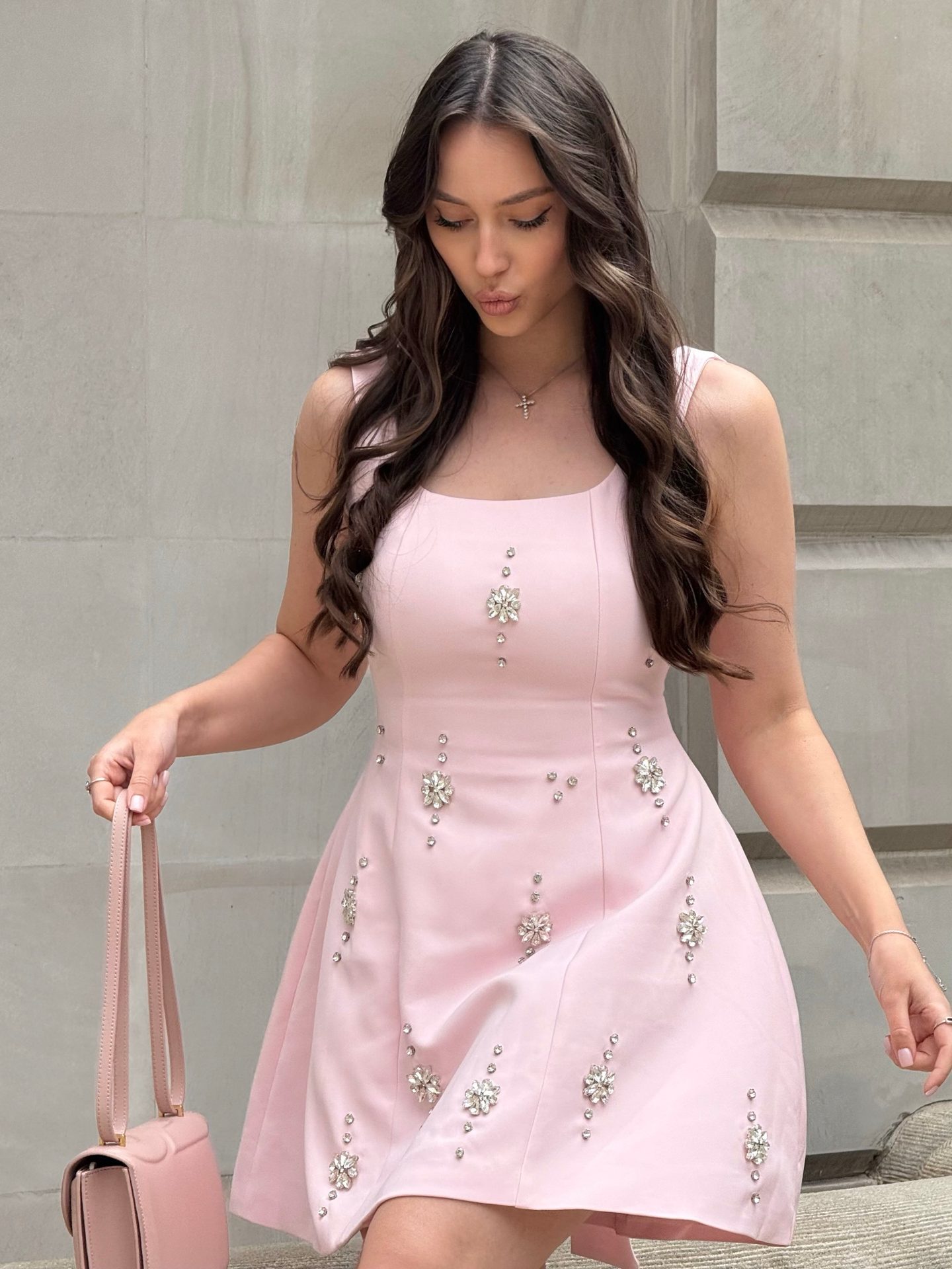 Bella Barnett — pink crystal dress, frame 3
