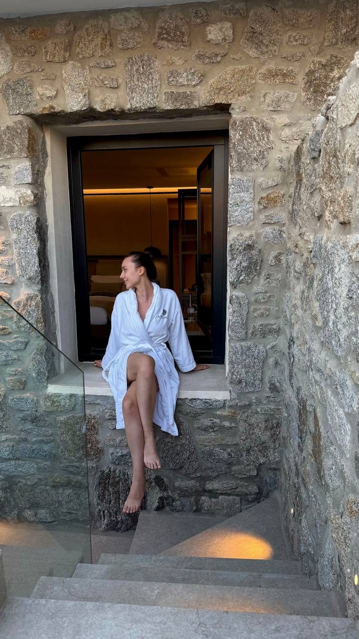 Aeonic Suites & Spa, Mykonos — stone bath, Cycladic stair and pool terrace, frame 3
