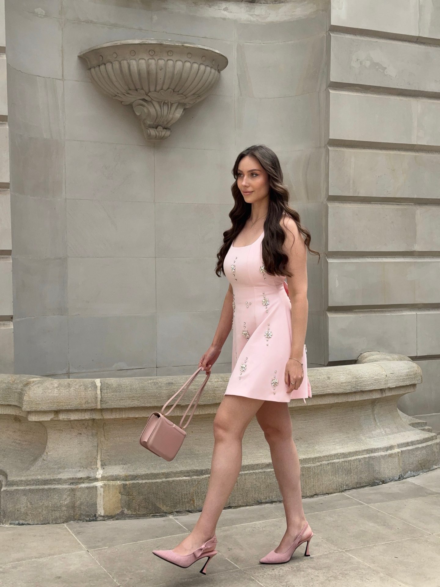 Bella Barnett — pink crystal dress, frame 6